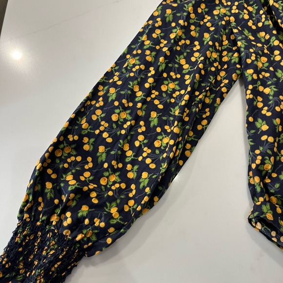 The Shirt by Rochelle Behrens Nicole top in  navy/orange smocking, long sleeve - Picture 4 of 8